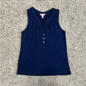 Lilly Pulitzer Women's Navy Blue Essie Smocked V-Neck Blouse Tank. Size S. NWOT!
